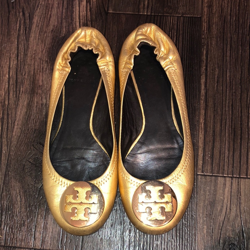 Gold Tory Burch Ballet Flats
